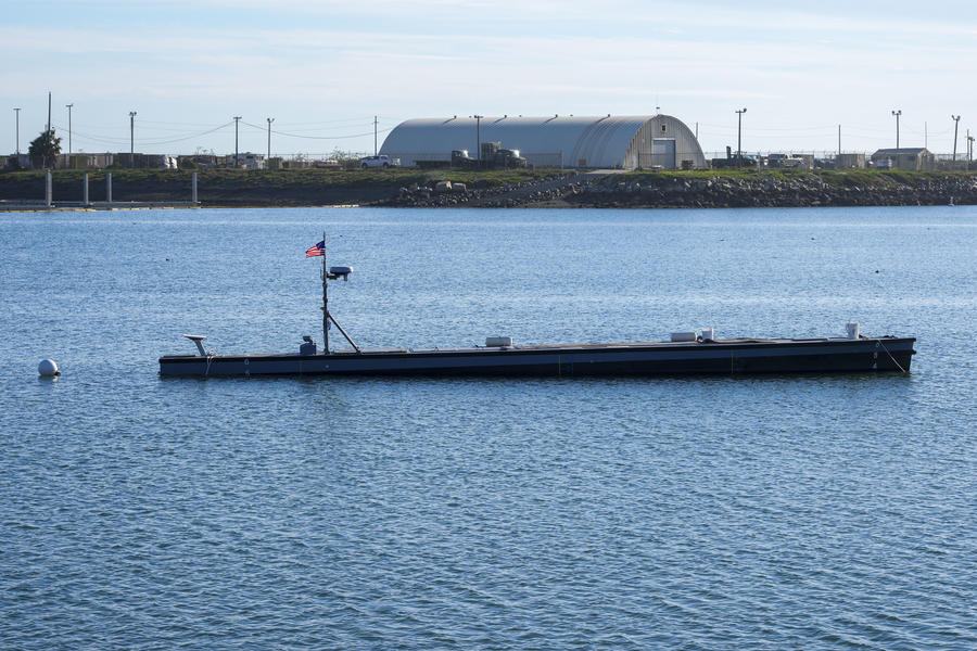 An Autonomous Low-Profile Vessel stands by at the Del Mar Boat Basin as part of Project Convergence Capstone Four, Feb. 23, 2024, at Camp Pendleton, CA.