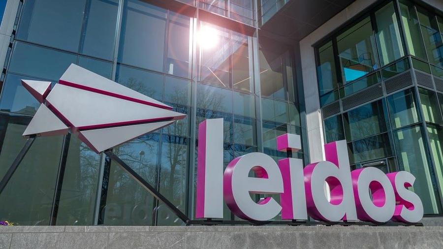 A large 3_D Leidos sign outside the company's headquarters