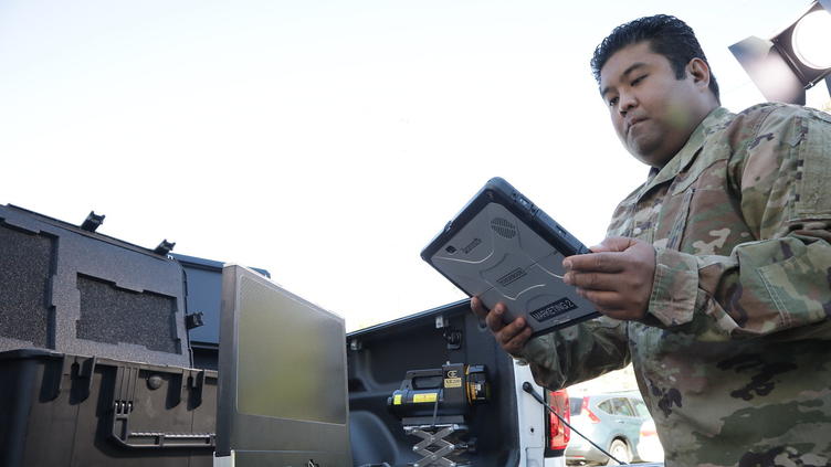 solider with tablet