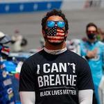 Bubba Wallace wearing US flag face mask
