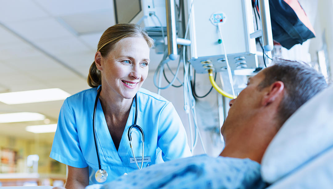 Veteran health with nurse treating patient