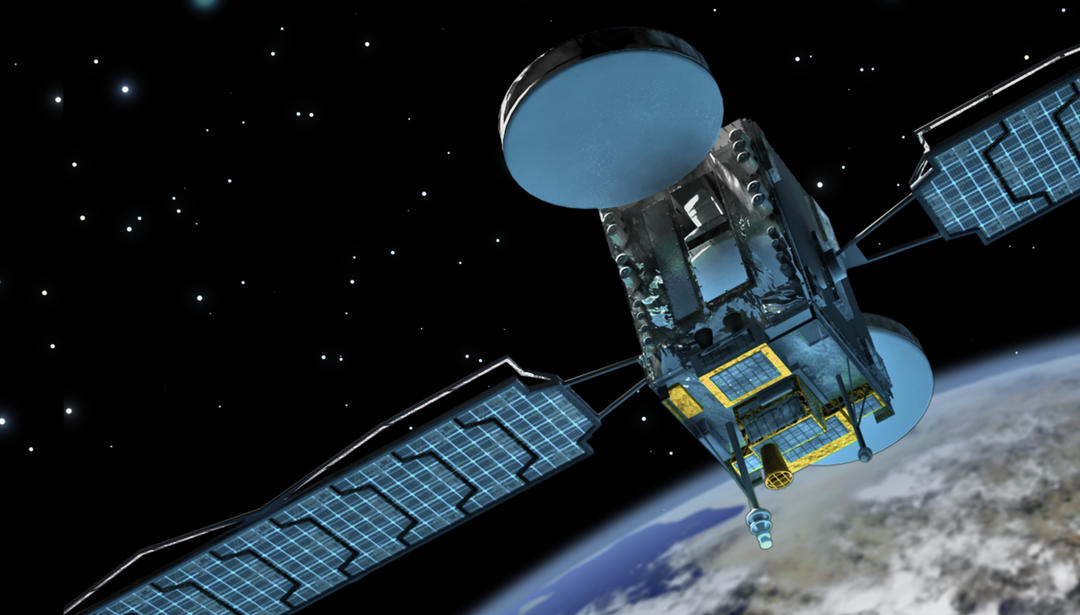 Satellite in orbit above earth