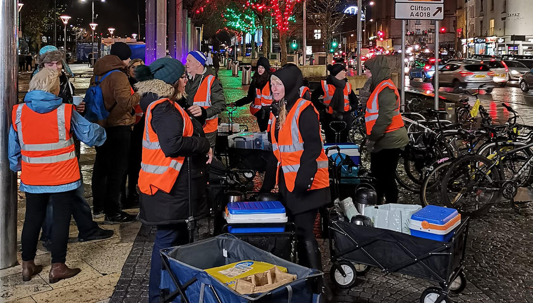 Helping Homeless Believe volunteers preparing to deliver care packages