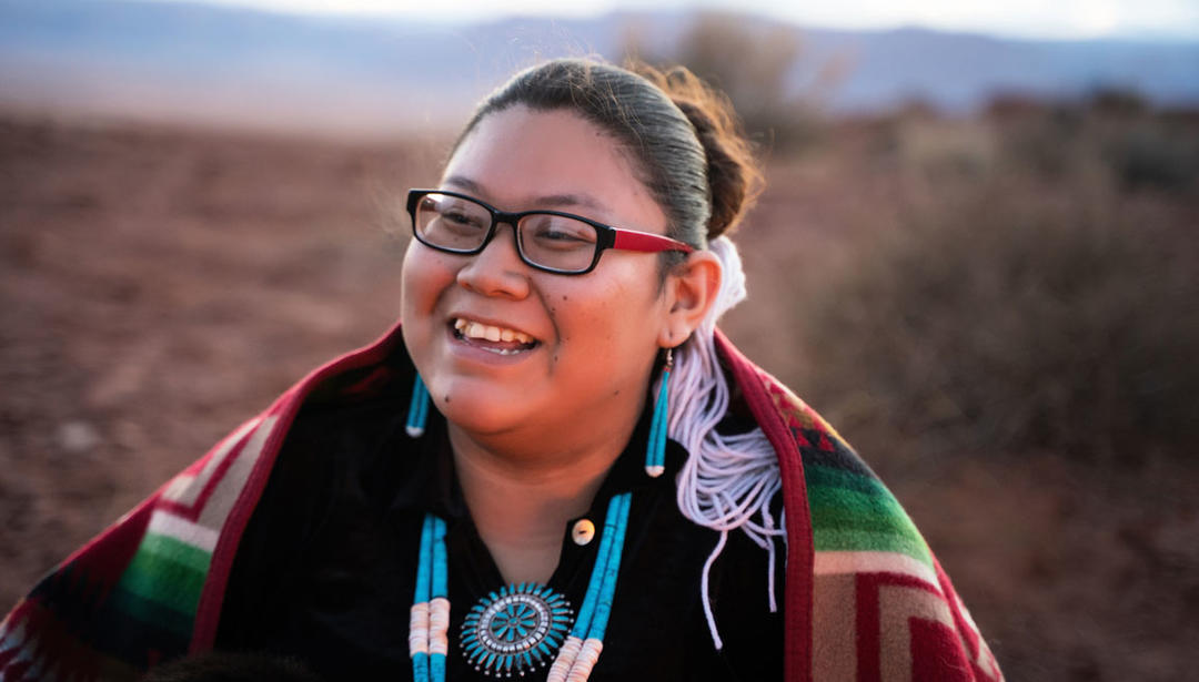 Happy Navajo young woman portrait Arizona USA