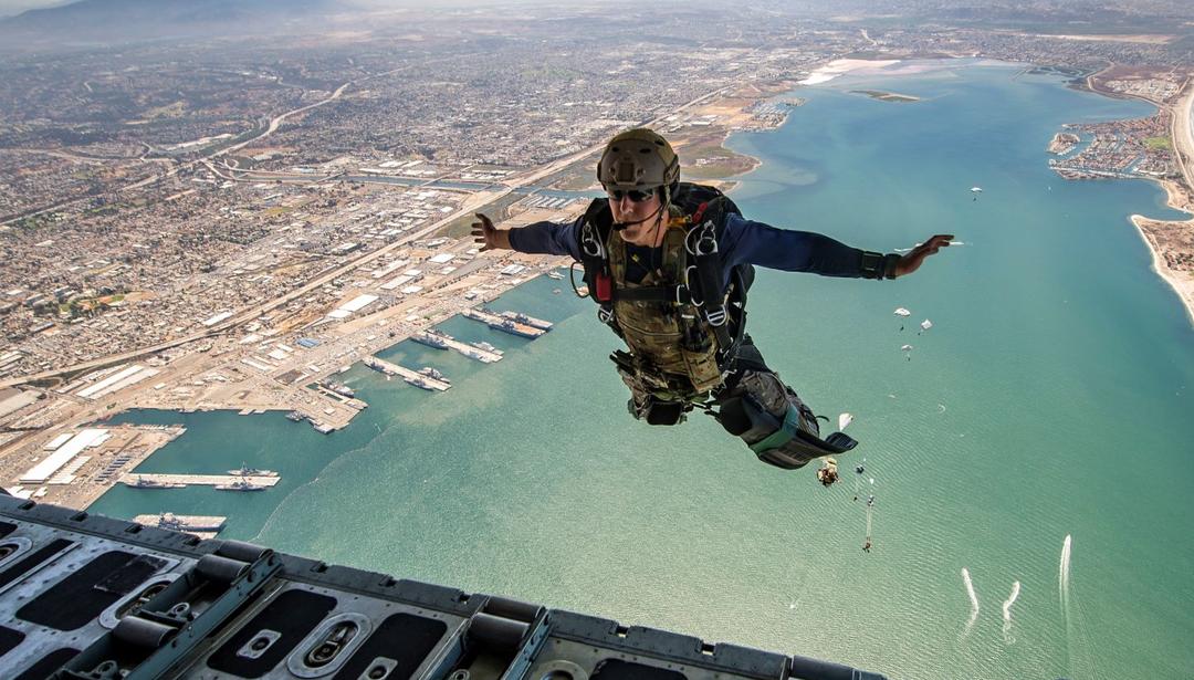 Sailor jumps from a KC-130 aircraft