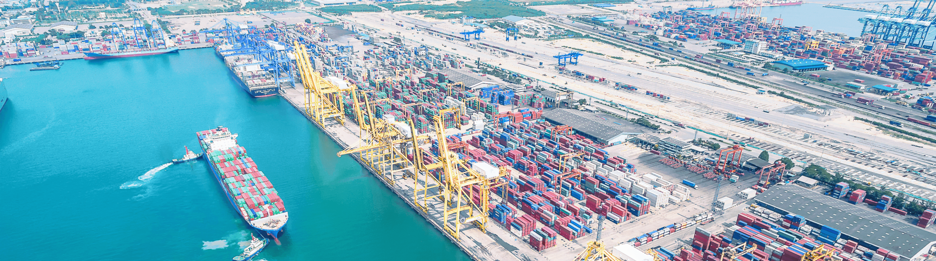 large port with cargo ship
