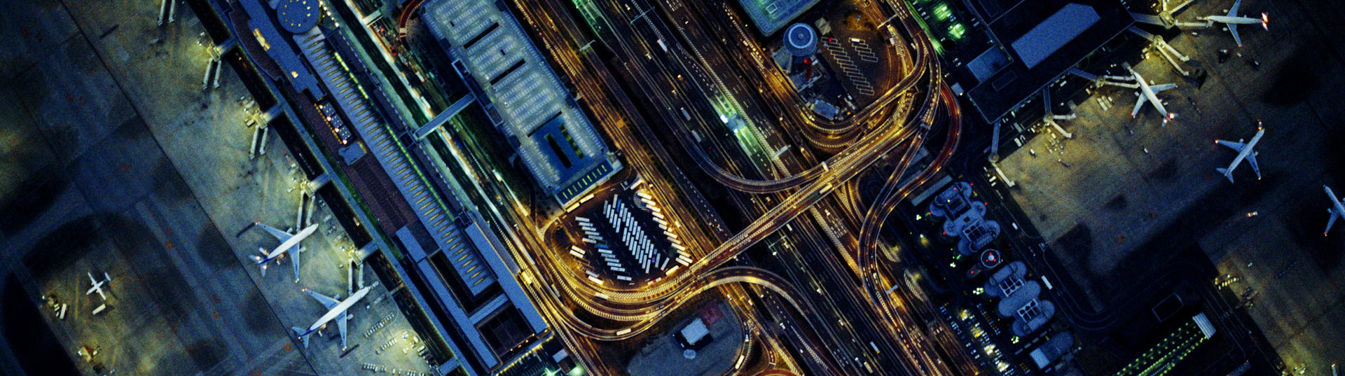 overhead picture of airport