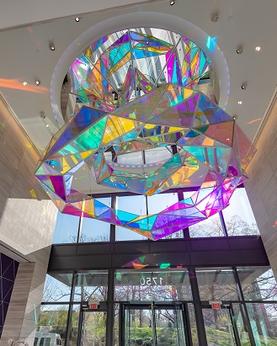 Diachromatic glass sculpture Leidos Lobby