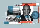A collage of images and illustrations related to Hampton University and its new president Darrell K. Williams