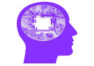 Purple silhouette of head with circuits for the brain