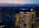 An aerial view of Leidos Global Headquarters at dusk