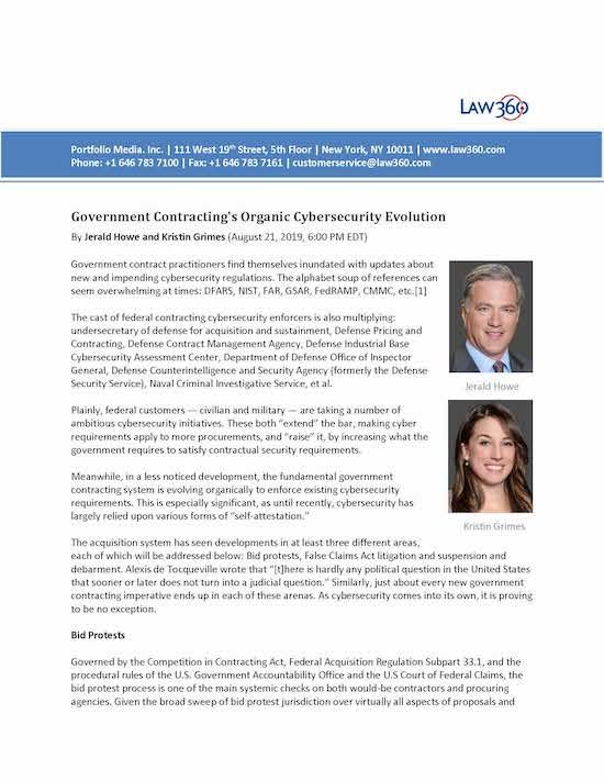 Law360 Government Contracting's Organic Cybersecurity Evolution cover