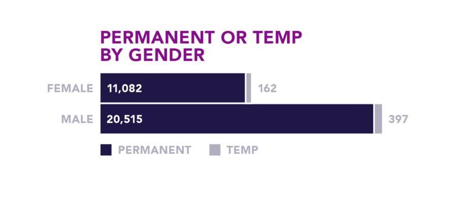 Permanent or temporary employees by gender