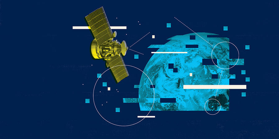 illustration of a satellite monitoring earth 