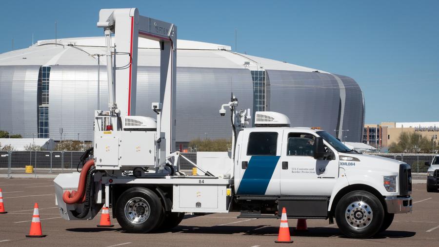 A Leidos VACIS M6500 mobile unit stationed near State Farm Stadium in Glendale, Arizona