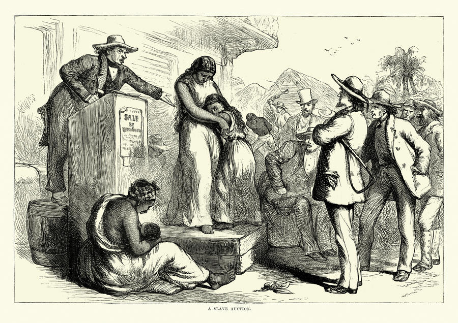 Mother and daughter sold at a slave auction in the 1860s