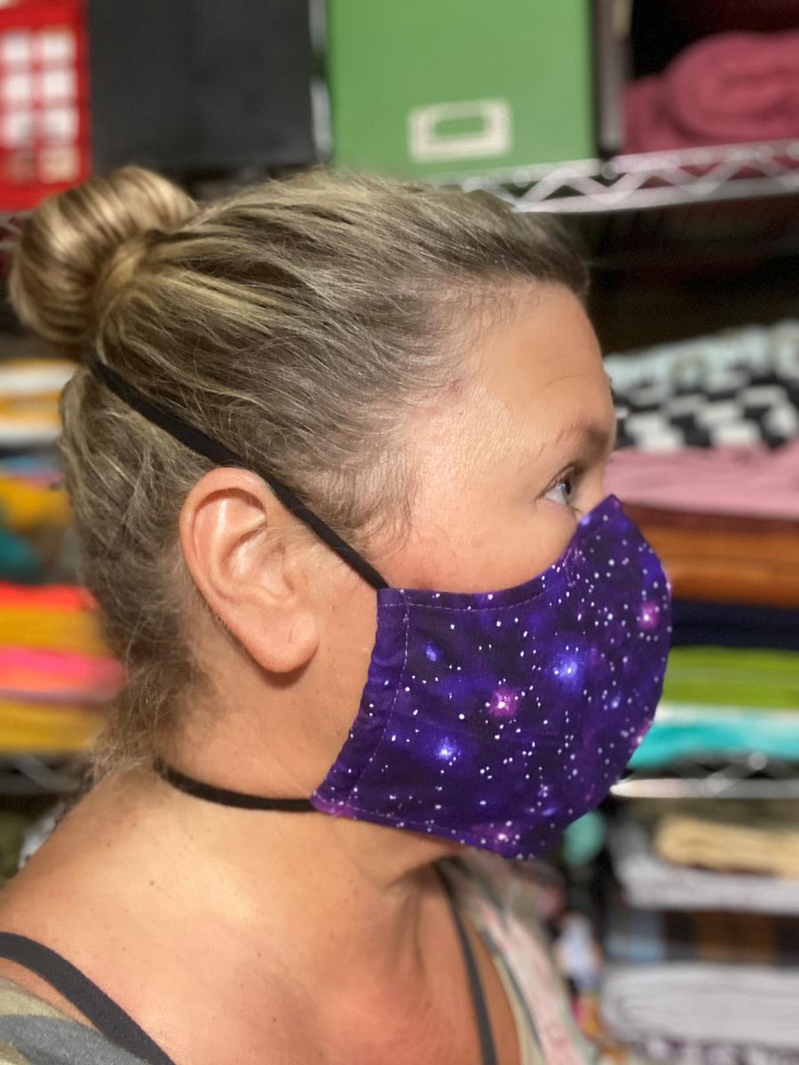 Teri Lane wearing a cloth face covering