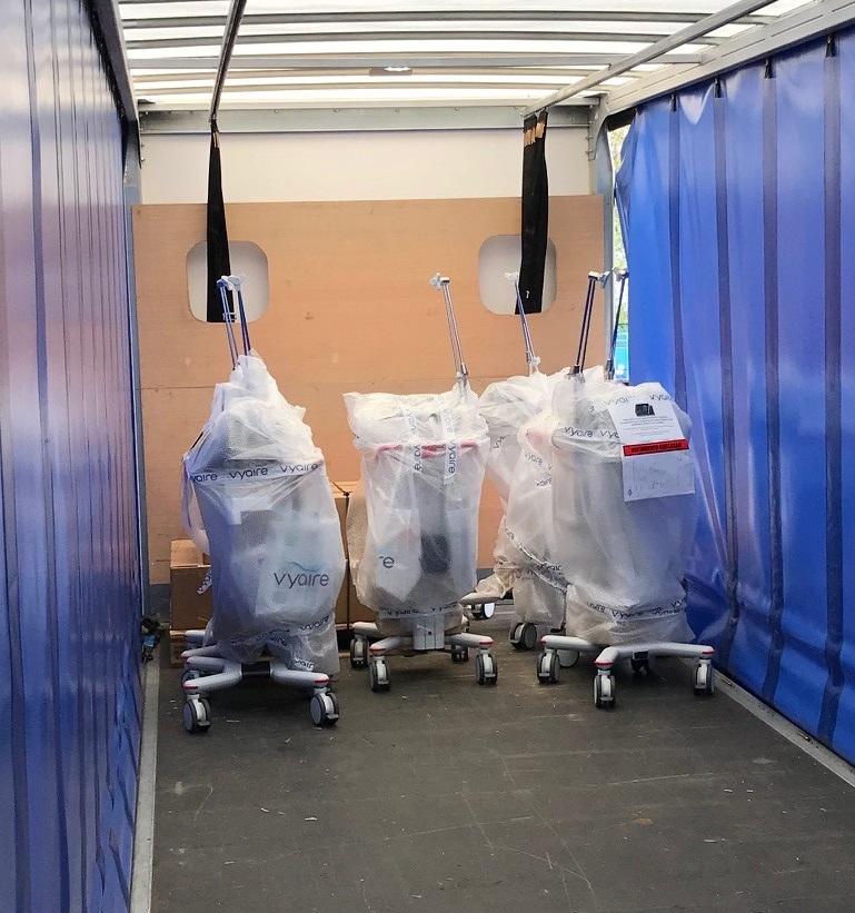Carts full of ventilators