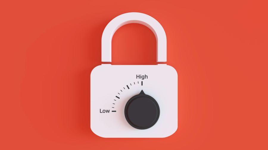 Padlock illustration with a knob turned to high