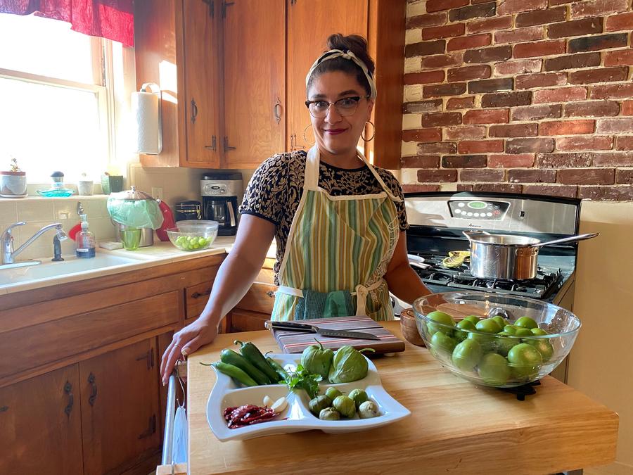 Dalia in kitchen with salsa ingredients