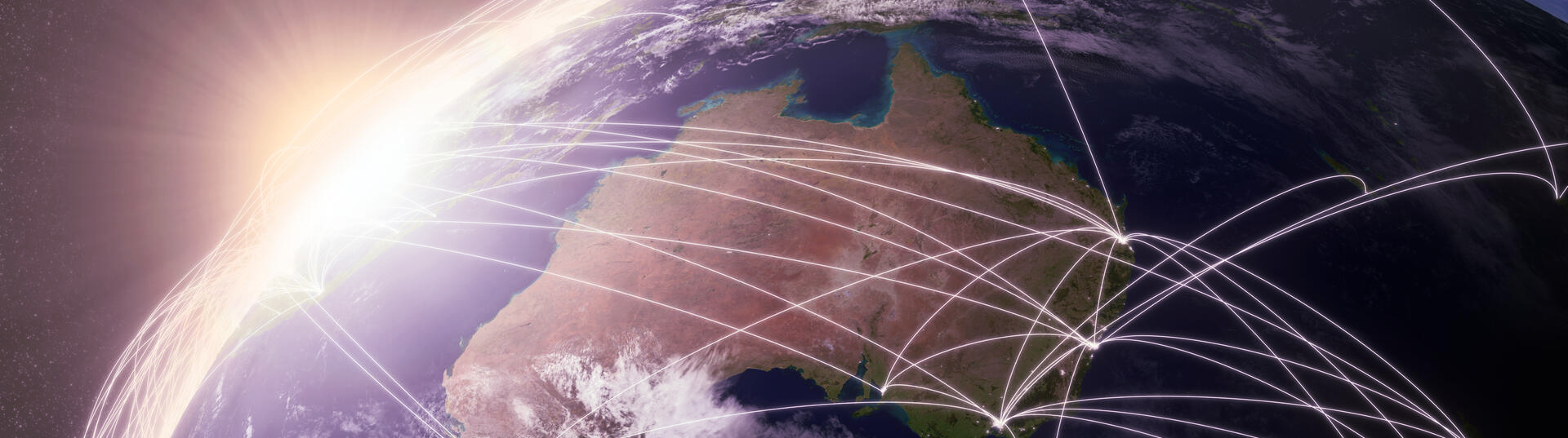 An image of Australia on a globe with networks connecting it