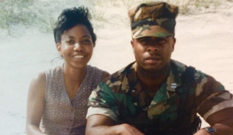 Leidos employee Gerald Gaskins pictured with his wife while in the Marines