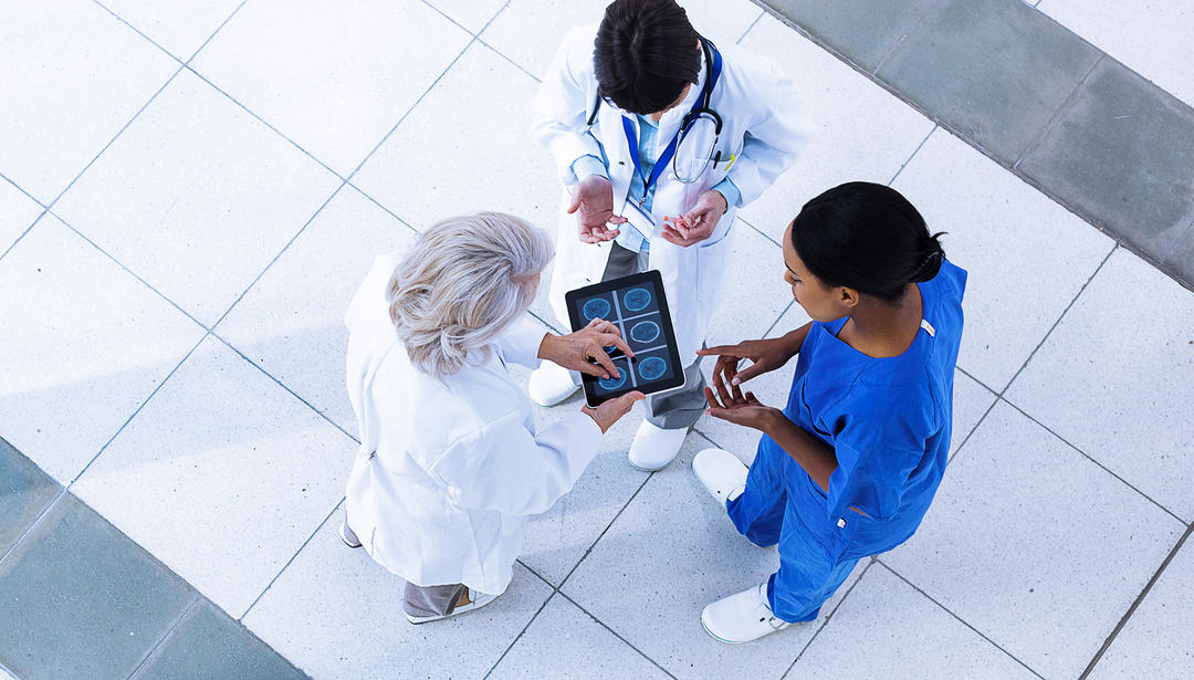 View from above of three healthcare workers