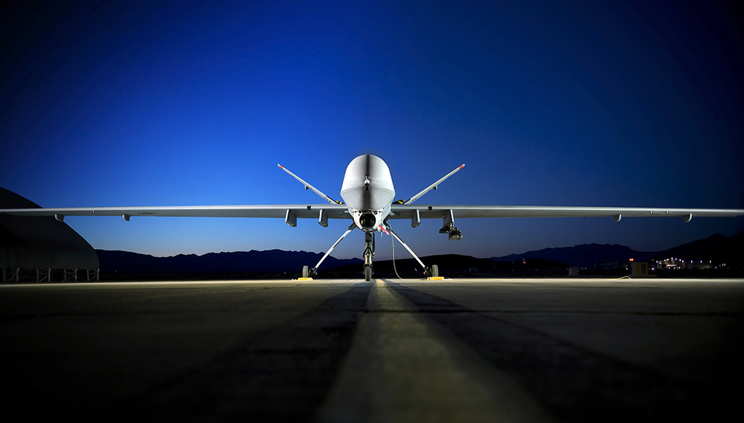 plane on runway at dusk