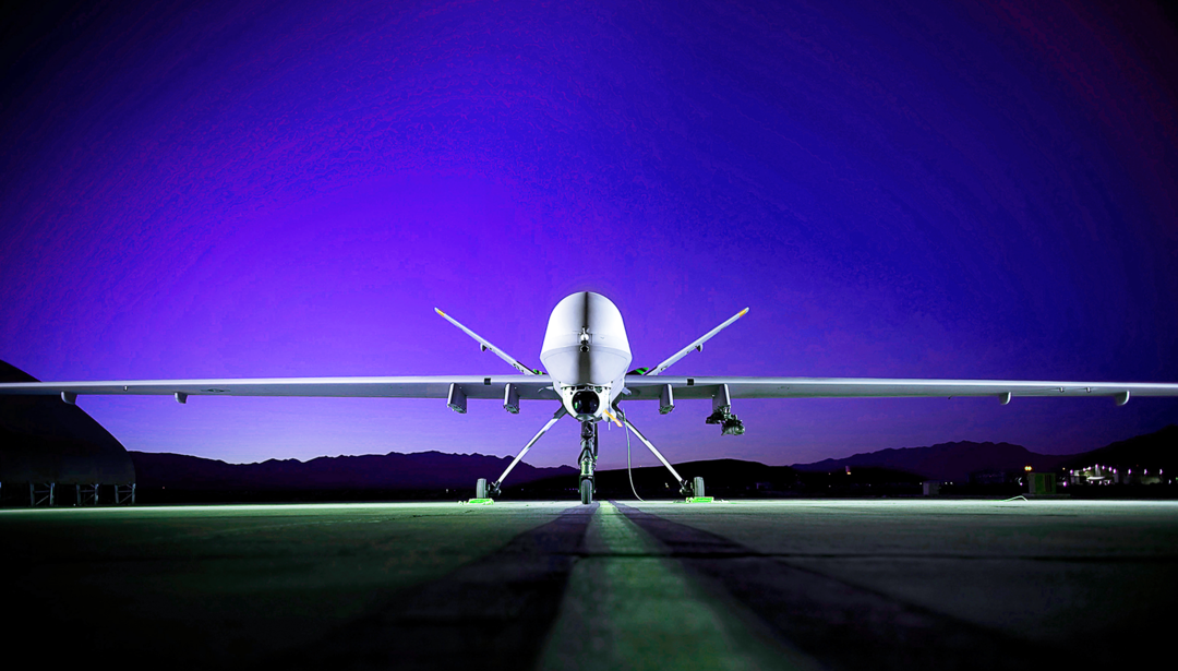 unmanned aerial vehicle sitting on runway
