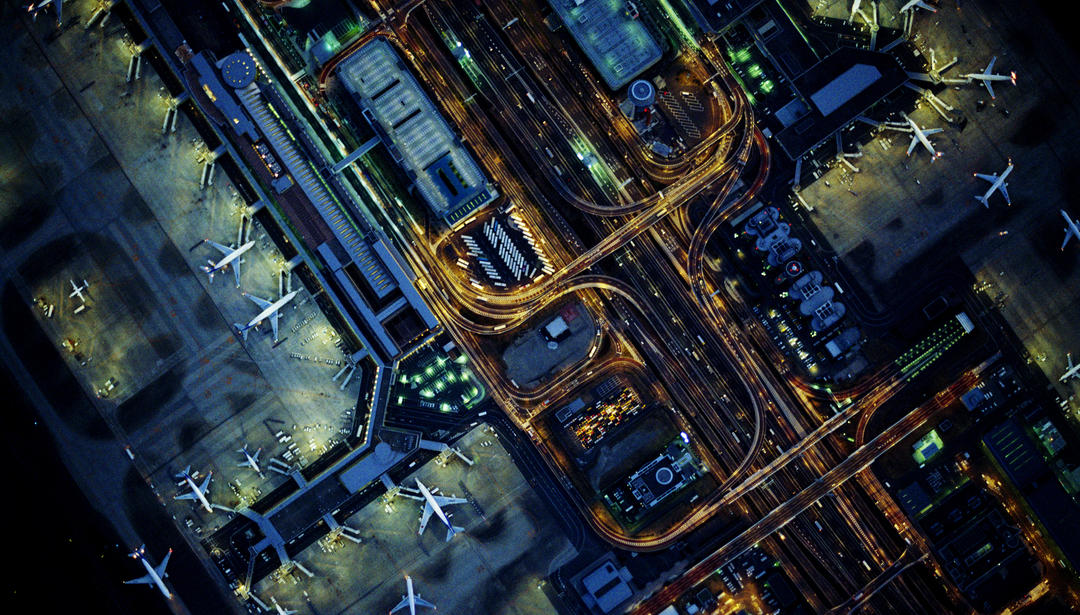 areal view of airport runway
