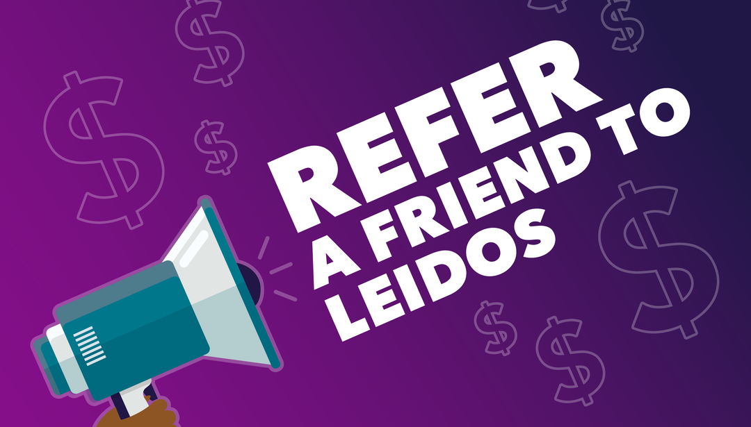 megaphone with text saying 'refer a friend to leidos'