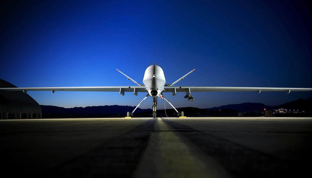 Reaper on landing strip