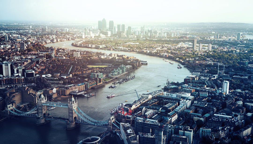 birds eye view of central London, UK