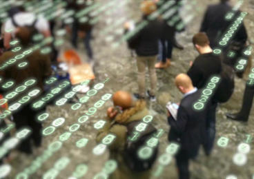 Citizens walking with data flowing around them