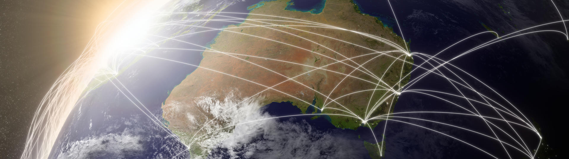 Australia with network representing major air traffic routes. Elements of this image furnished by NASA.