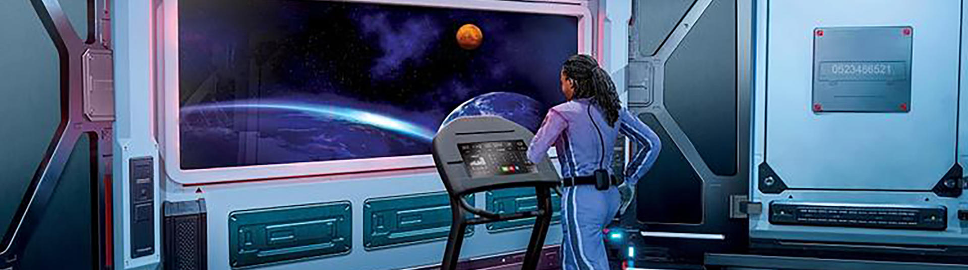 woman on treadmill in space