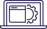 Laptop icon depicting software outlined in purple
