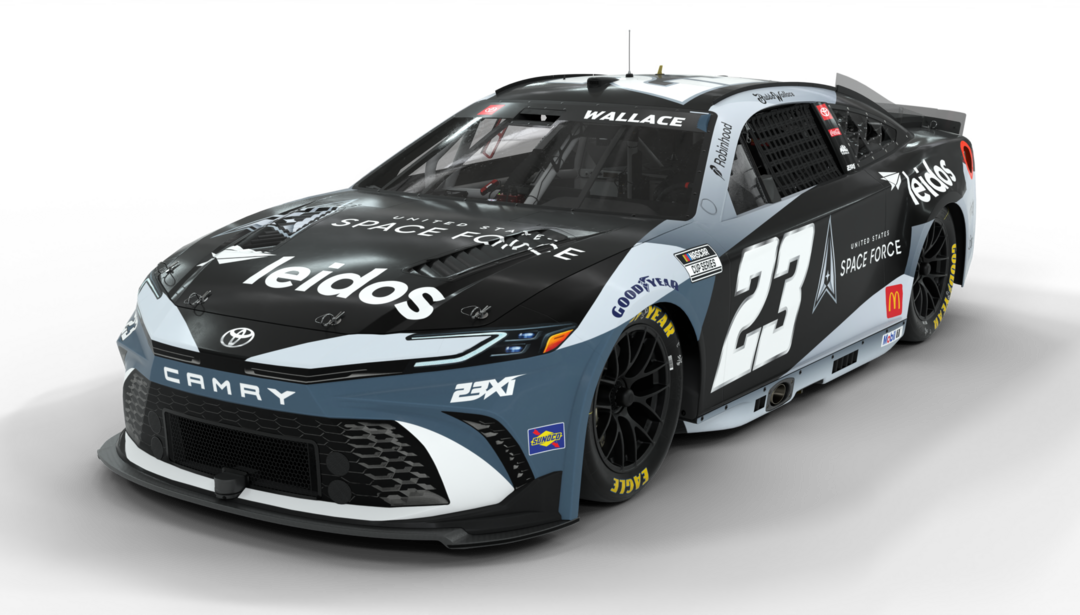 Race car branded with Leidos and Space Force