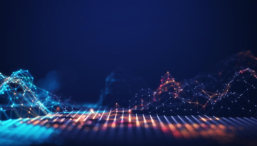 Abstract connected dots and lines. Concept of AI technology, Motion of digital data flow.