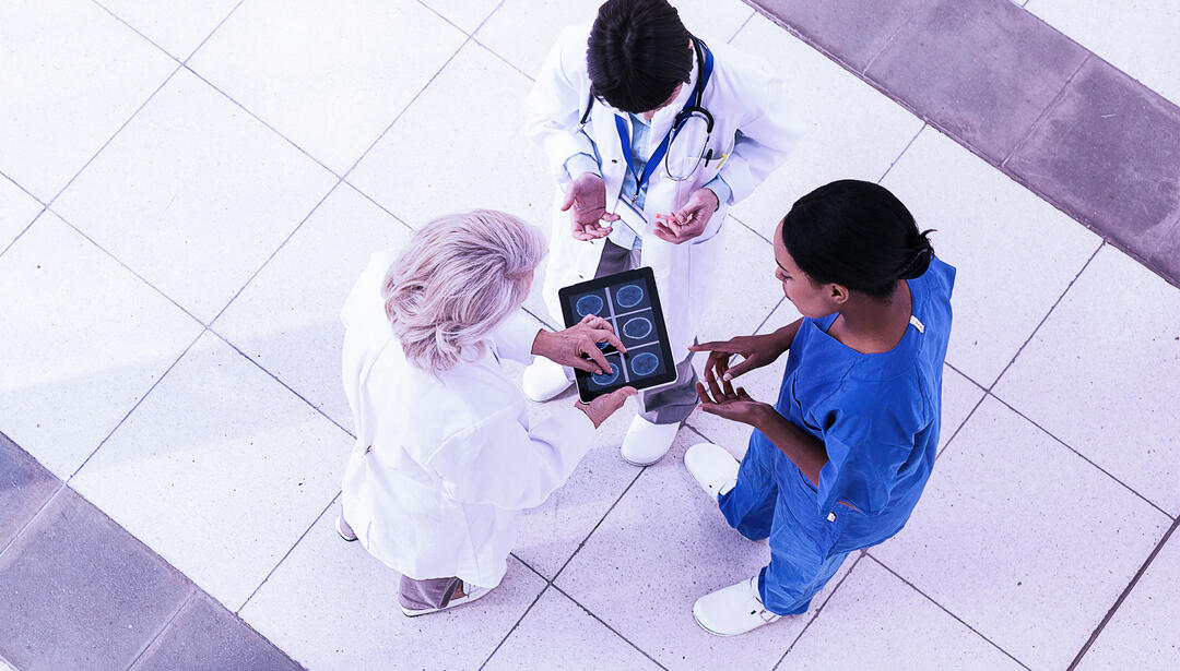 View from above of three healthcare workers