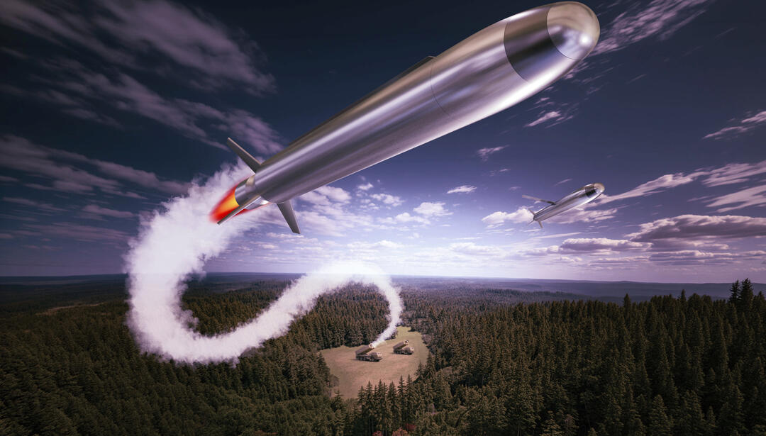 Low-Cost Containerized Munitions rocket in flight