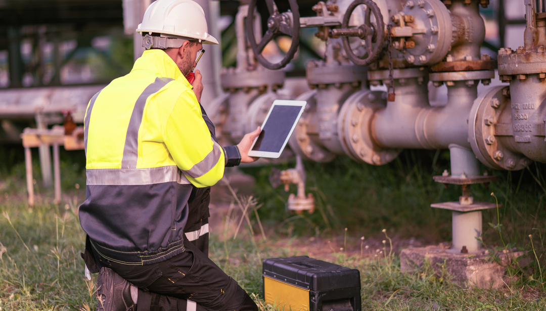 Engineer analyzing oil and gas pipeline data