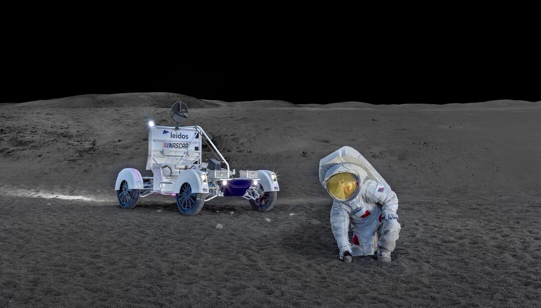 Proposed Lunar Terrain Vehicle (LTV) from Dynetics (a Leidos company), NASCAR and seven companies and advanced research organizations.  LTV testing took place on June 27 and 28, 2023 at Cinder Lakes, Arizona (near Flagstaff) and photos from the testing were used to create these notional illustrations.