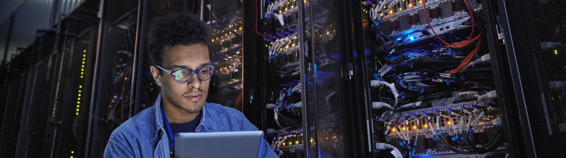 man working on data servers