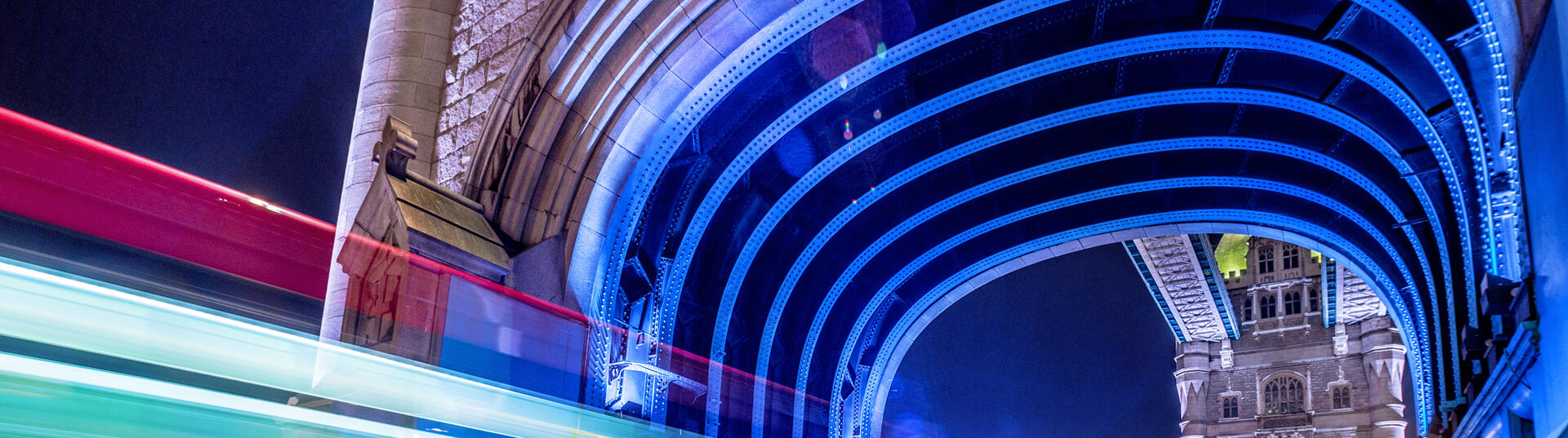 UK police van with lights on Tower Bridge