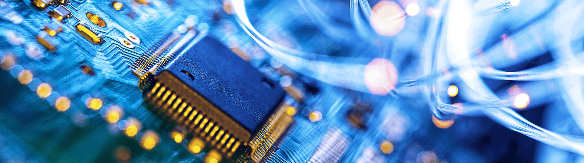 Fibre optics carrying data passing through electronic circuit boards