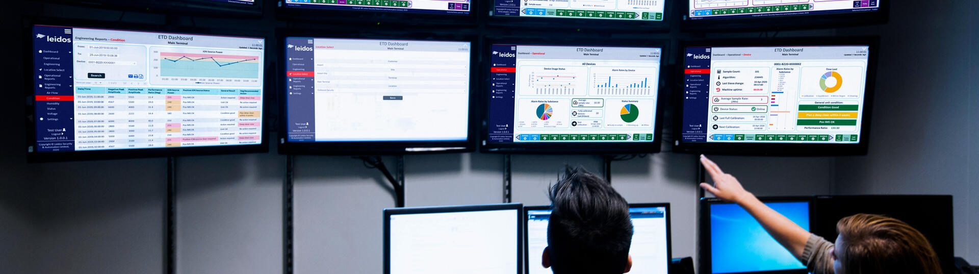 man and woman looking at dashboard screens