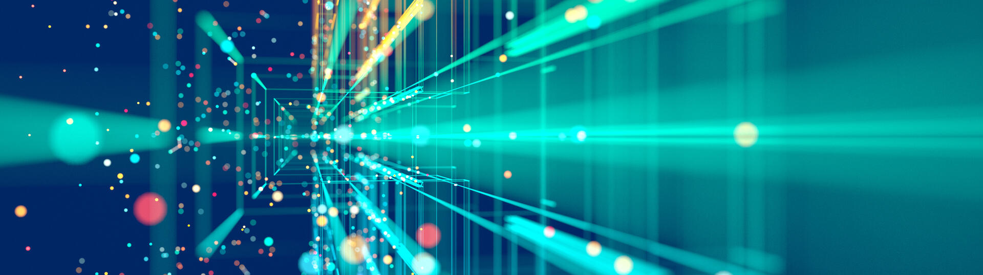 abstract image with green lines and red/orange dots