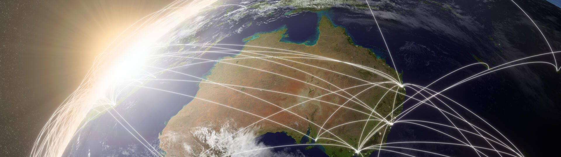Australia with network representing major air traffic routes. Elements of this image furnished by NASA.