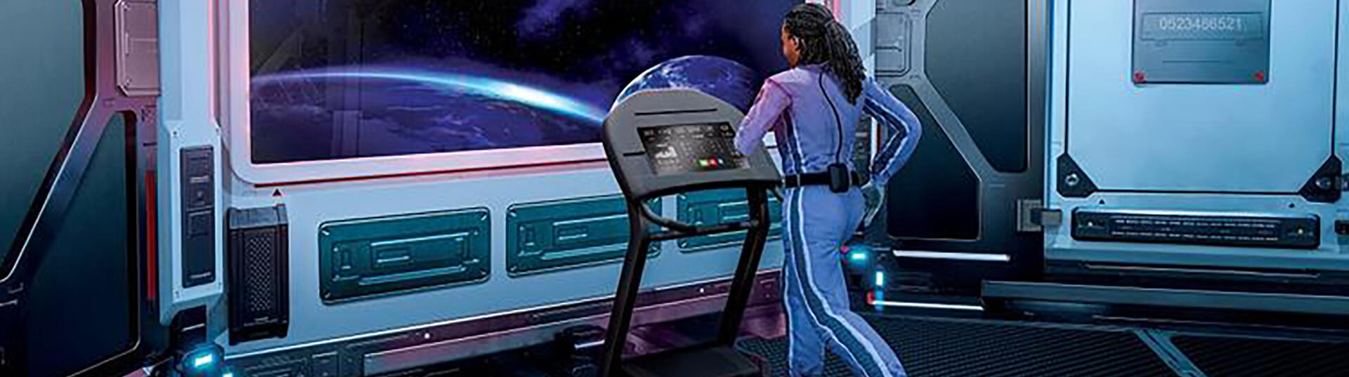 woman on treadmill in space